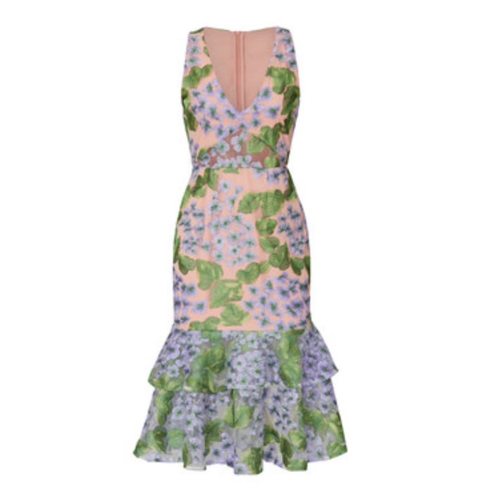 Green and Purple Ruffled Tiered Midi Dress for Cocktail Rent the Runway